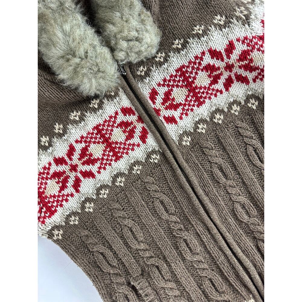 Y2K Aeropostale Fair Isle Knit Sweater Faux Fur Hood Bella Swan Twilightcore - M - Picture 5 of 11